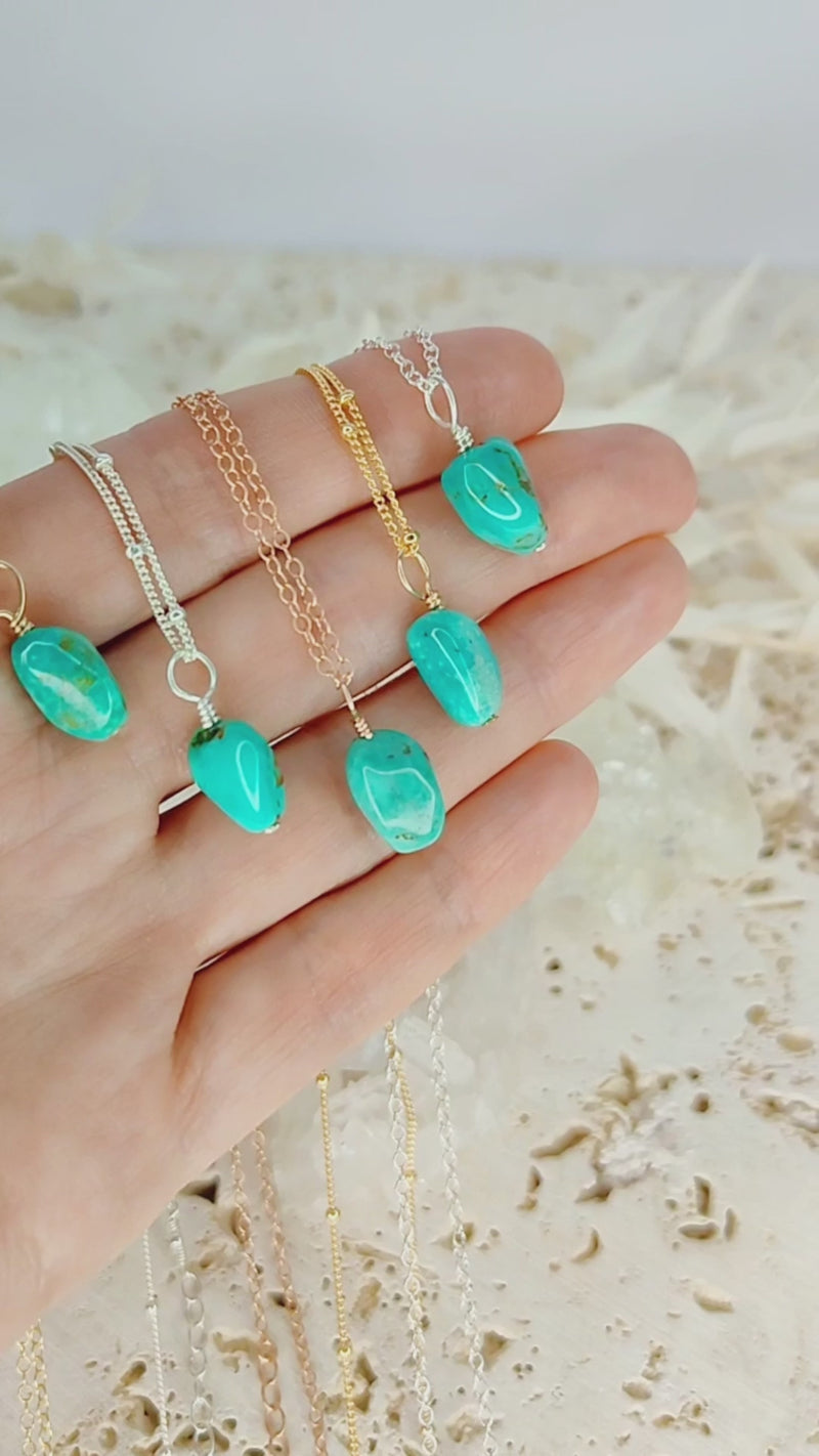 Tiny Raw Turquoise Pendant Necklace