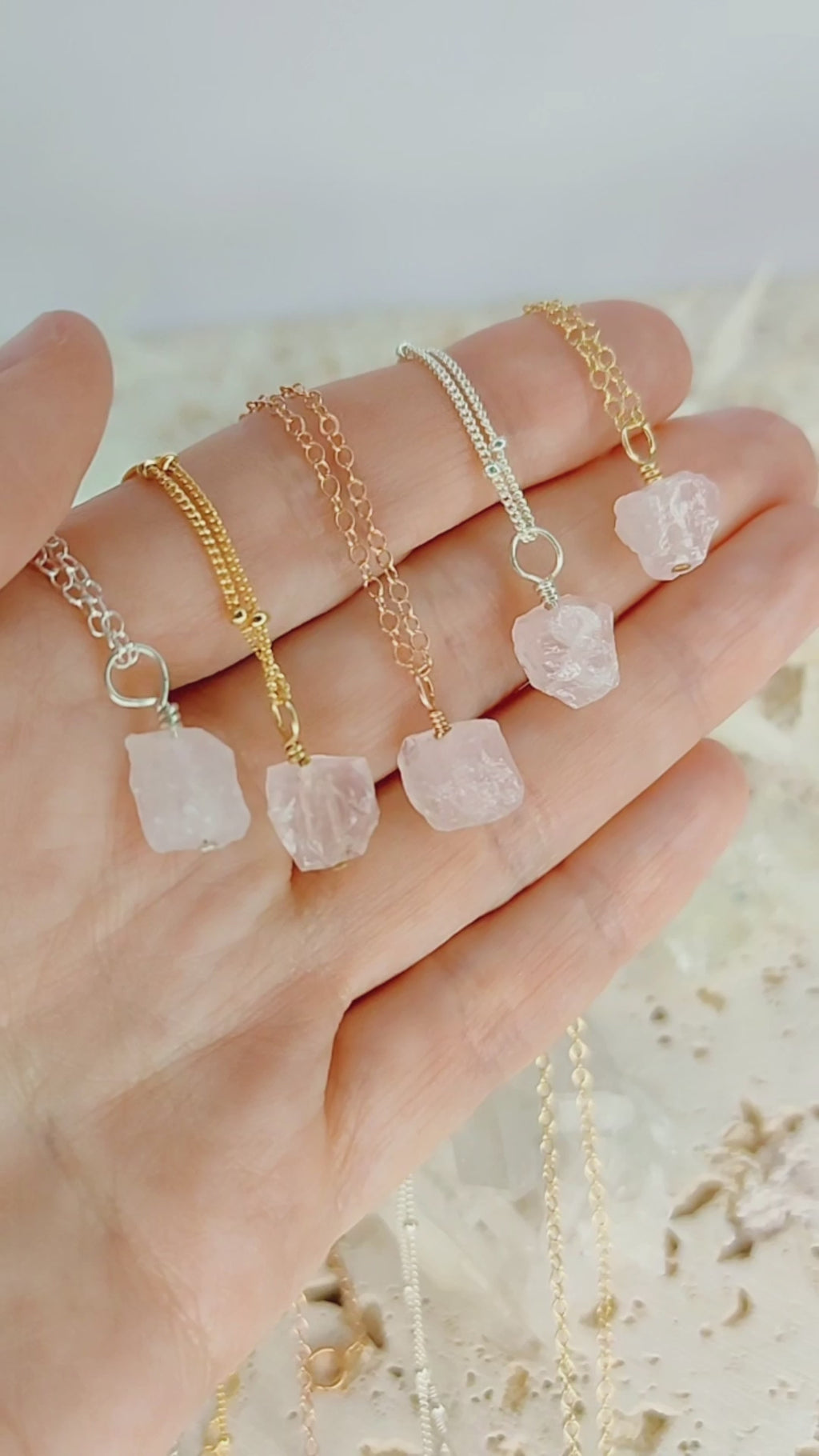 Raw Rose Quartz Natural Crystal Pendant Necklace