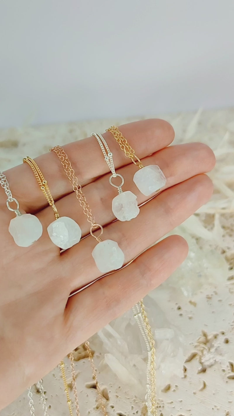 Raw Rainbow Moonstone Natural Crystal Pendant Necklace