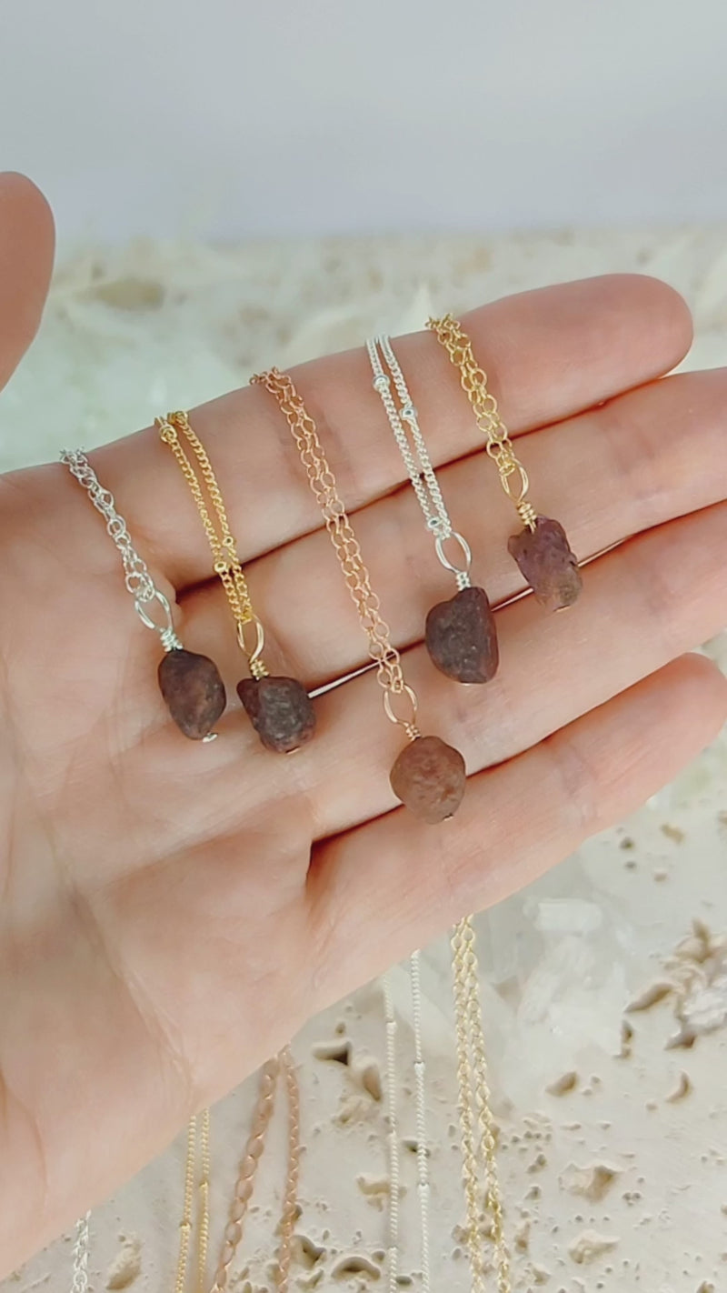 Tiny Raw Earth Red Ruby Pendant Necklace