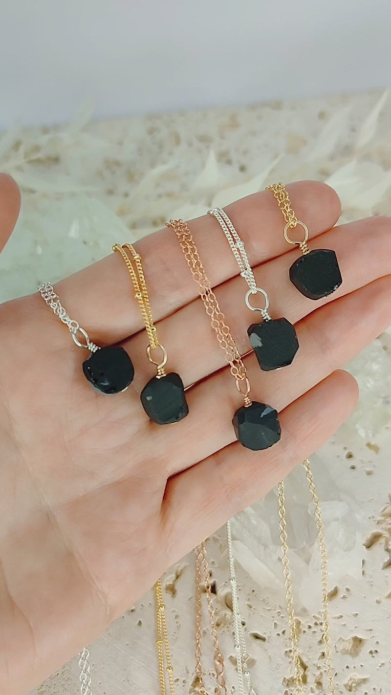 Tiny Raw Obsidian Pendant Necklace