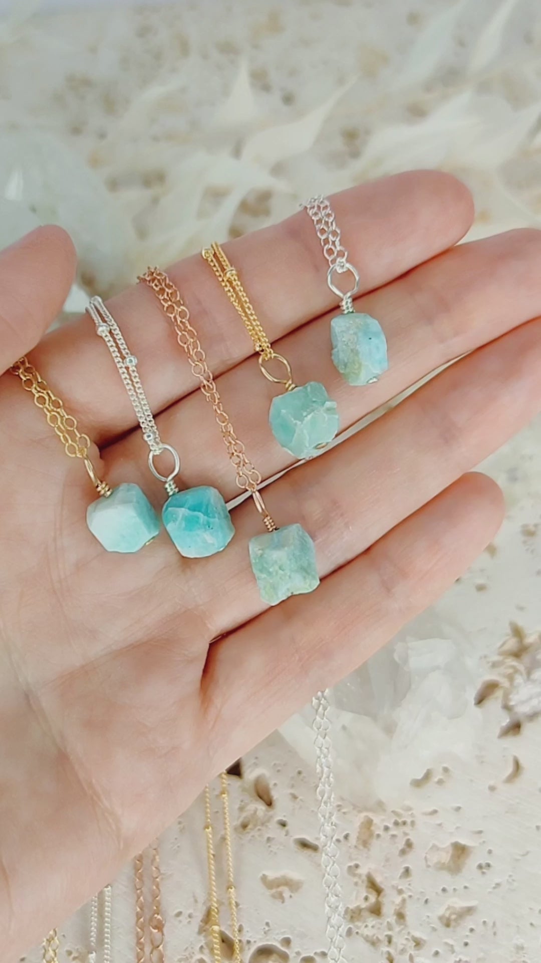 Raw Larimar Natural Crystal Pendant Necklace