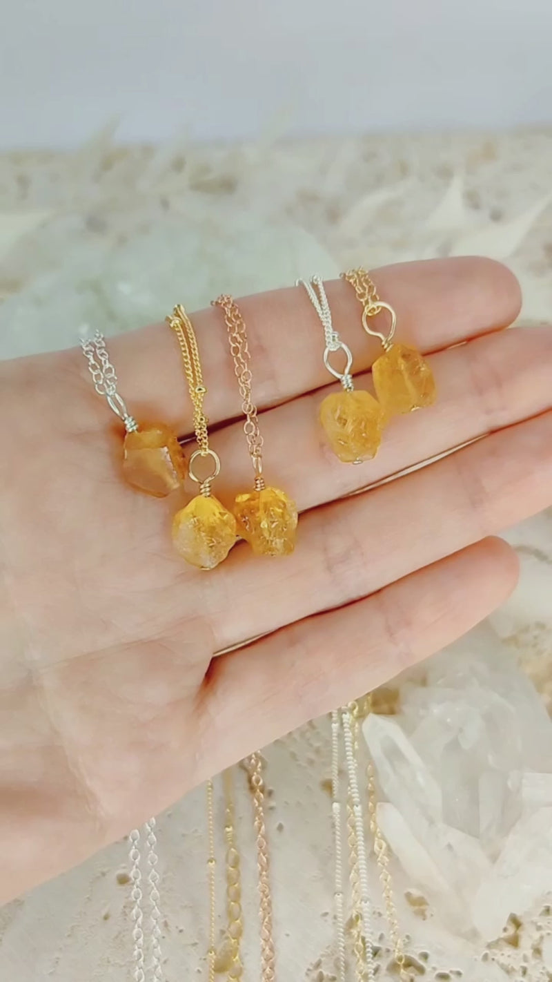 Raw Citrine Natural Crystal Pendant Necklace