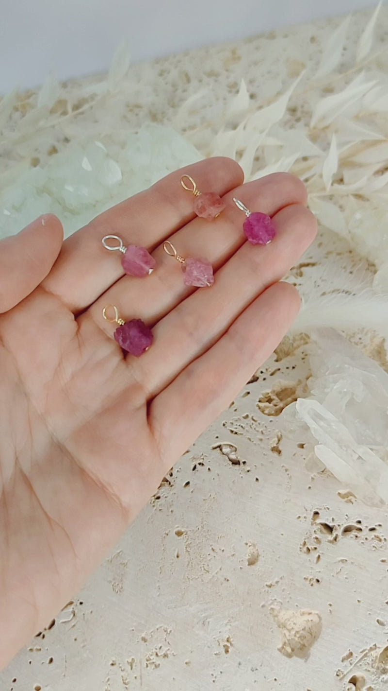 Tiny Raw Pink Tourmaline Crystal Pendant