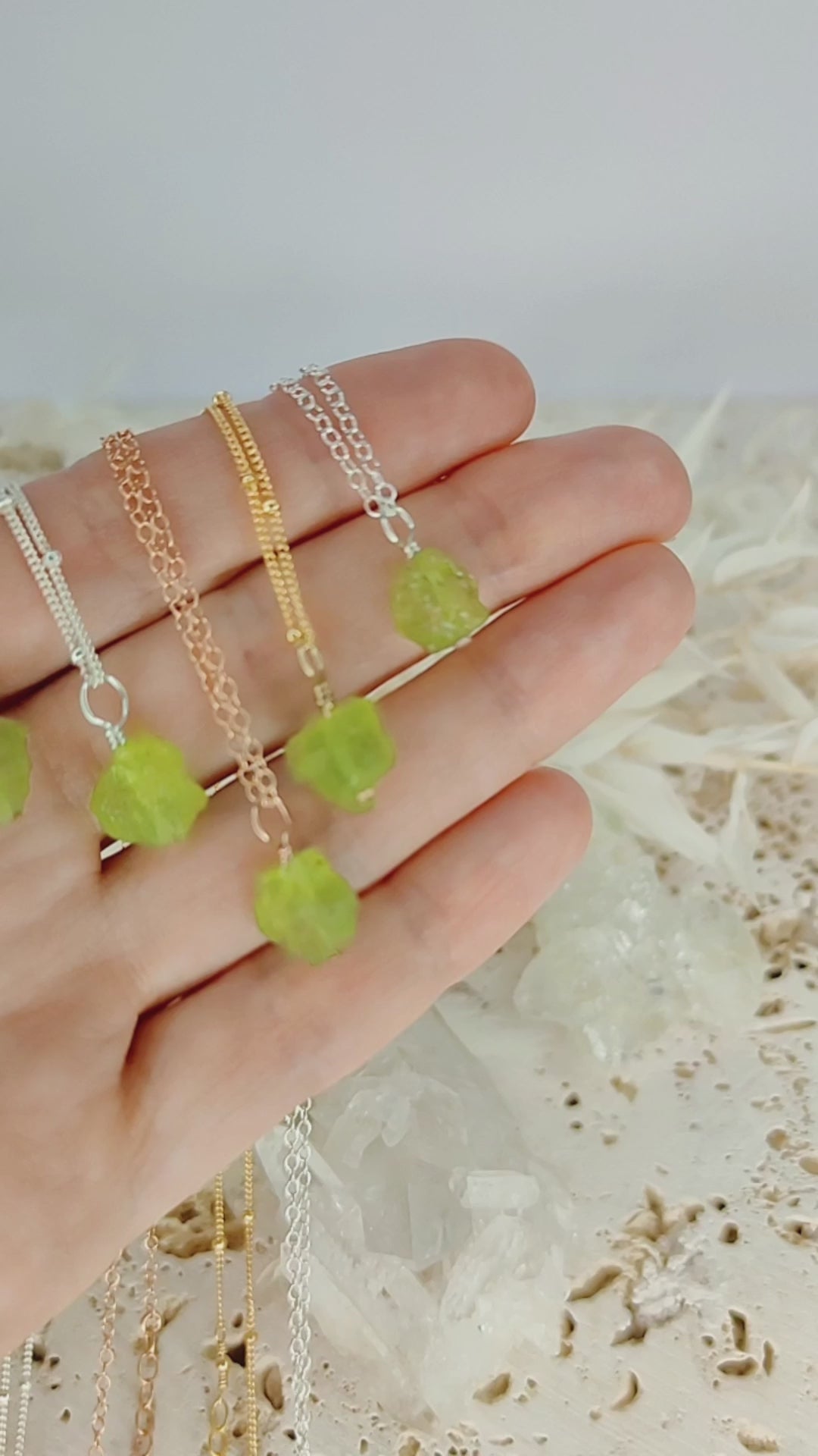 Raw Peridot Natural Crystal Pendant Necklace