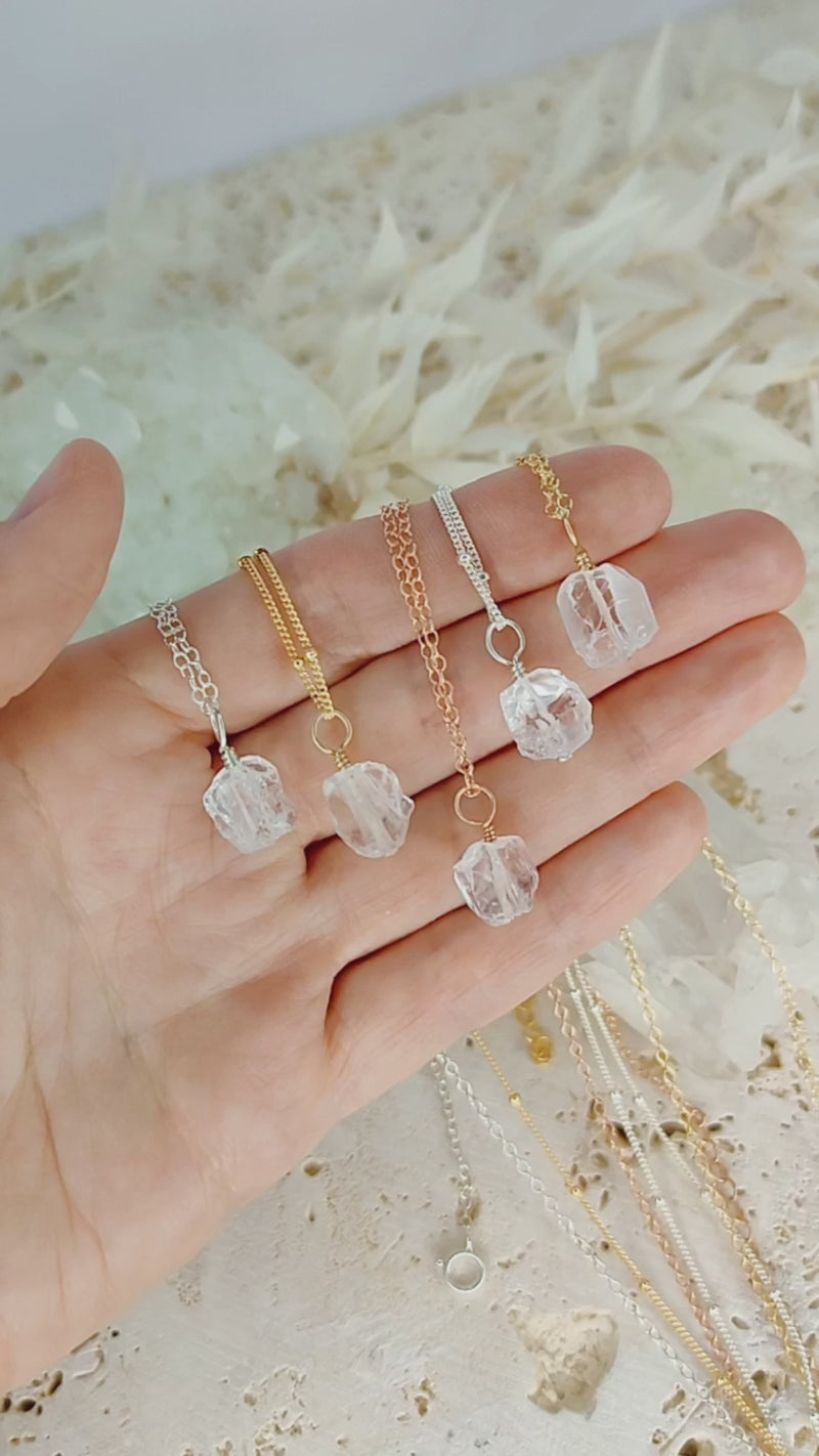 Tiny Raw Crystal Quartz Pendant Necklace