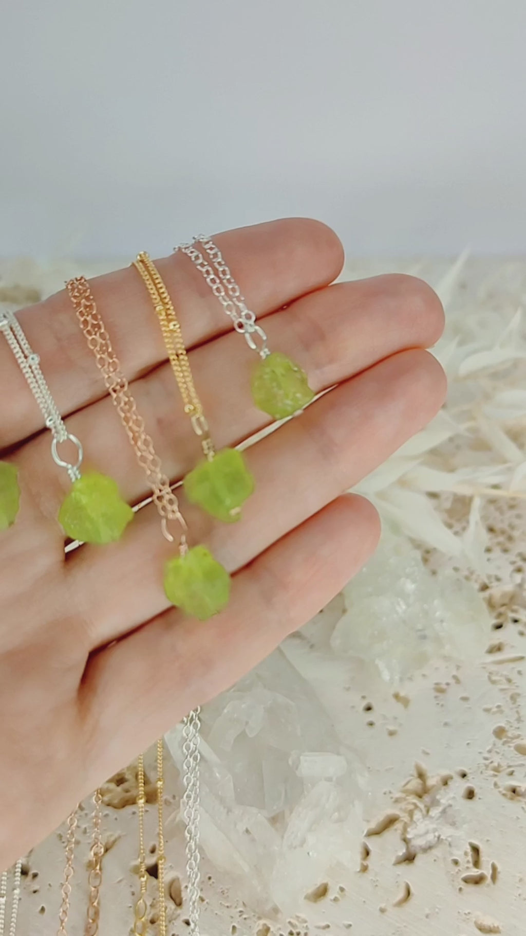 Tiny Raw Peridot Pendant Necklace