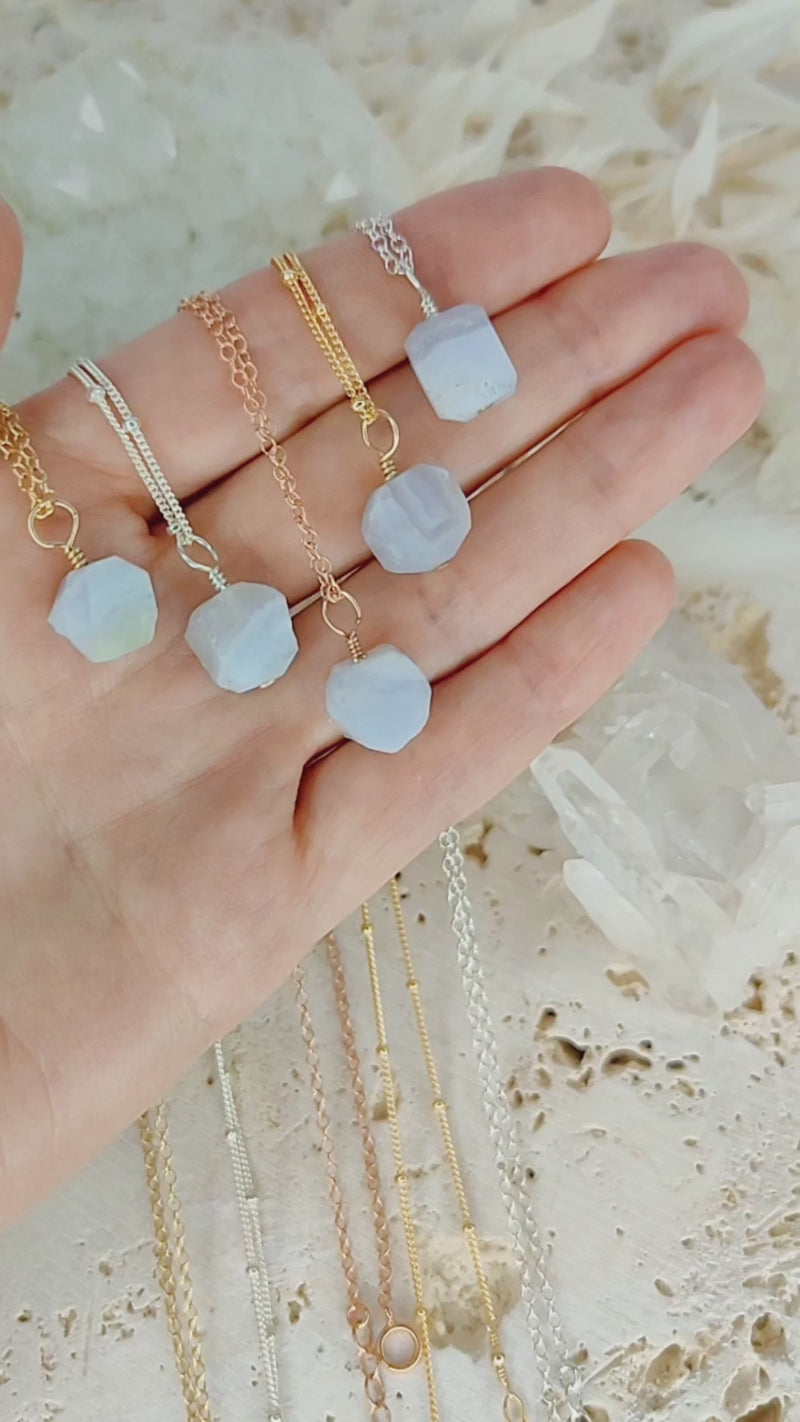 Raw Blue Lace Agate Natural Crystal Pendant Necklace