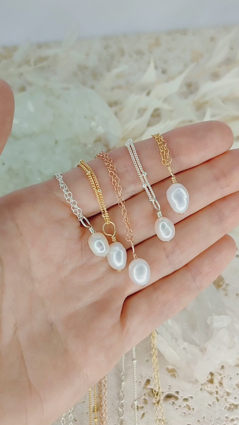 Tiny Raw White Freshwater Pearl Pendant Necklace