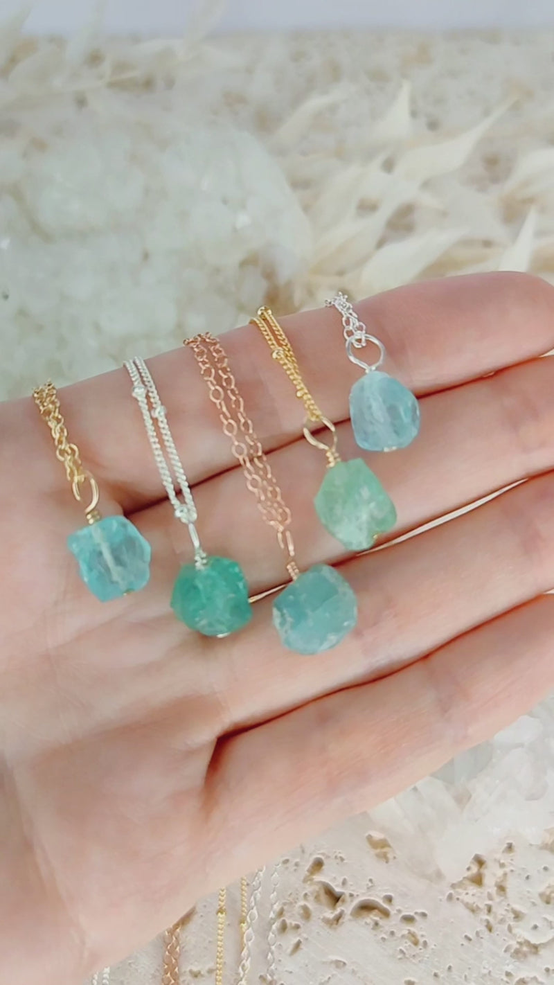 Raw Apatite Natural Crystal Pendant Necklace