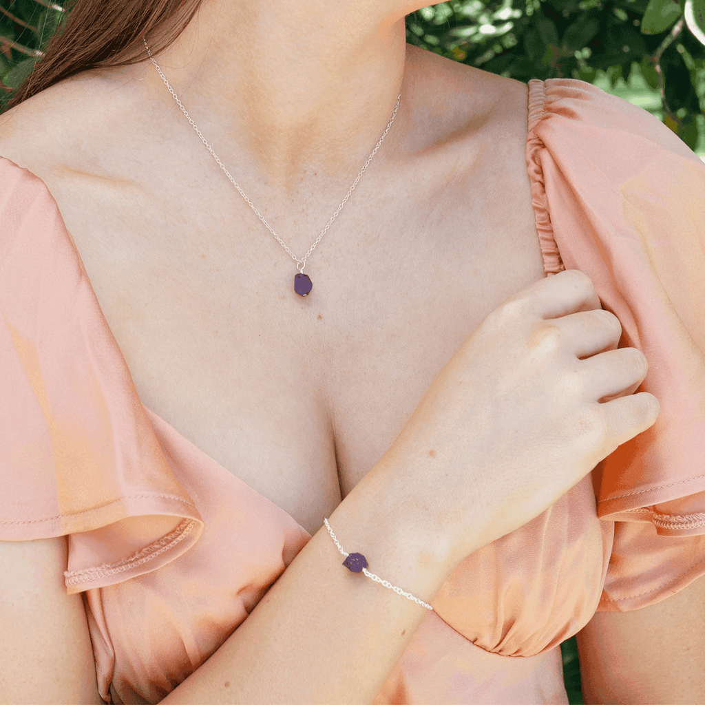 Raw Amethyst Crystal Necklace & Bracelet Set - Raw Amethyst Crystal Necklace & Bracelet Set - Sterling Silver - Luna Tide Handmade Crystal Jewellery