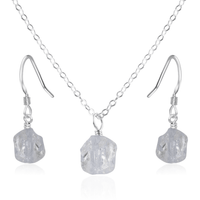 Raw Crystal Quartz Crystal Earrings & Necklace Set - Raw Crystal Quartz Crystal Earrings & Necklace Set - Sterling Silver / Cable - Luna Tide Handmade Crystal Jewellery