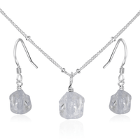 Raw Crystal Quartz Crystal Earrings & Necklace Set - Raw Crystal Quartz Crystal Earrings & Necklace Set - Sterling Silver / Satellite - Luna Tide Handmade Crystal Jewellery
