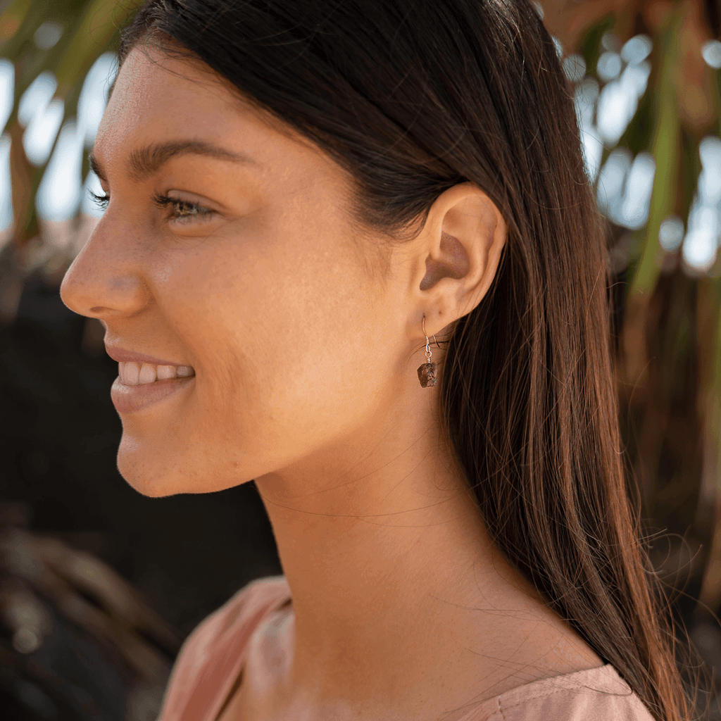 Raw Earth Red Ruby Crystal Dangle Drop Earrings - Raw Earth Red Ruby Crystal Dangle Drop Earrings - 14k Gold Fill - Luna Tide Handmade Crystal Jewellery