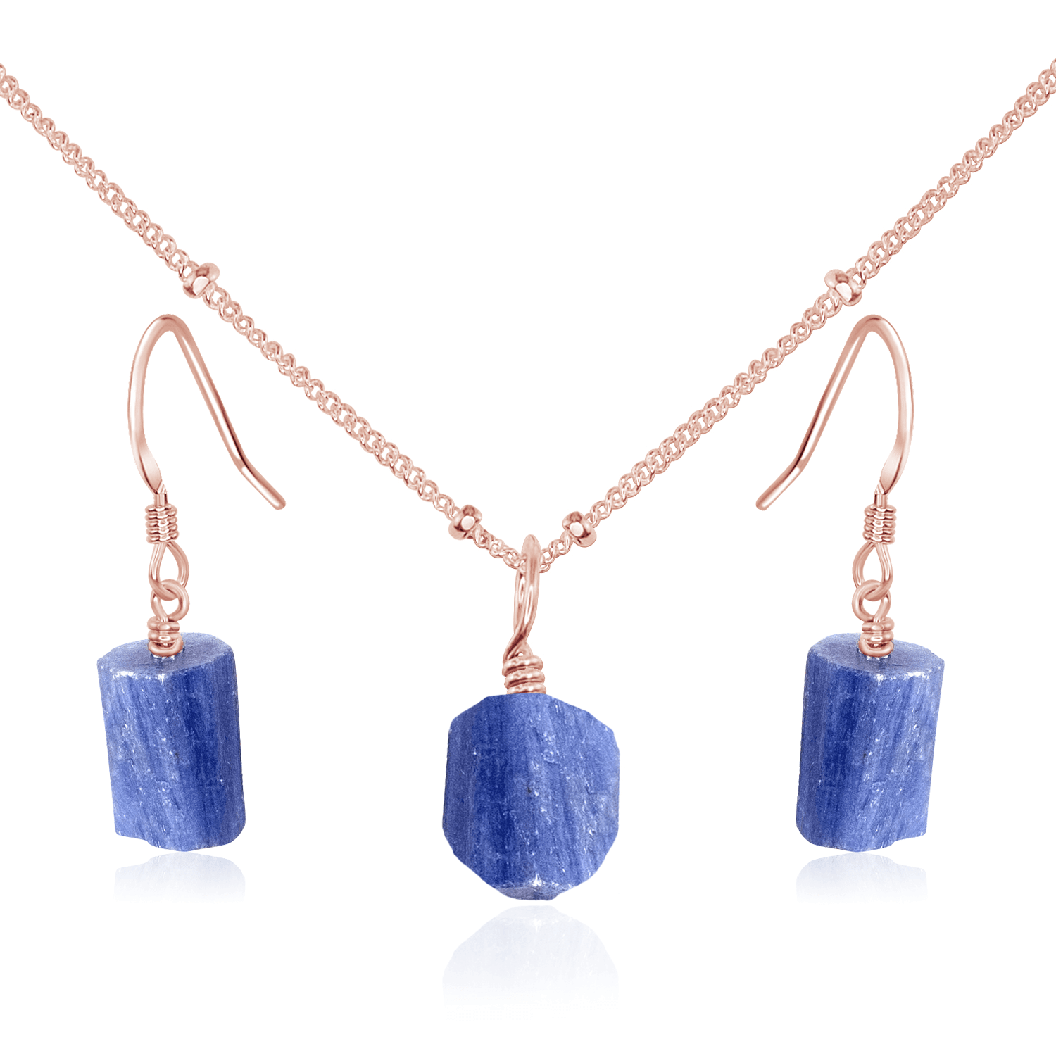 Raw Kyanite Crystal Jewellery Set - Raw Kyanite Crystal Jewellery Set - 14k Rose Gold Fill / Satellite / Necklace & Earrings - Luna Tide Handmade Crystal Jewellery