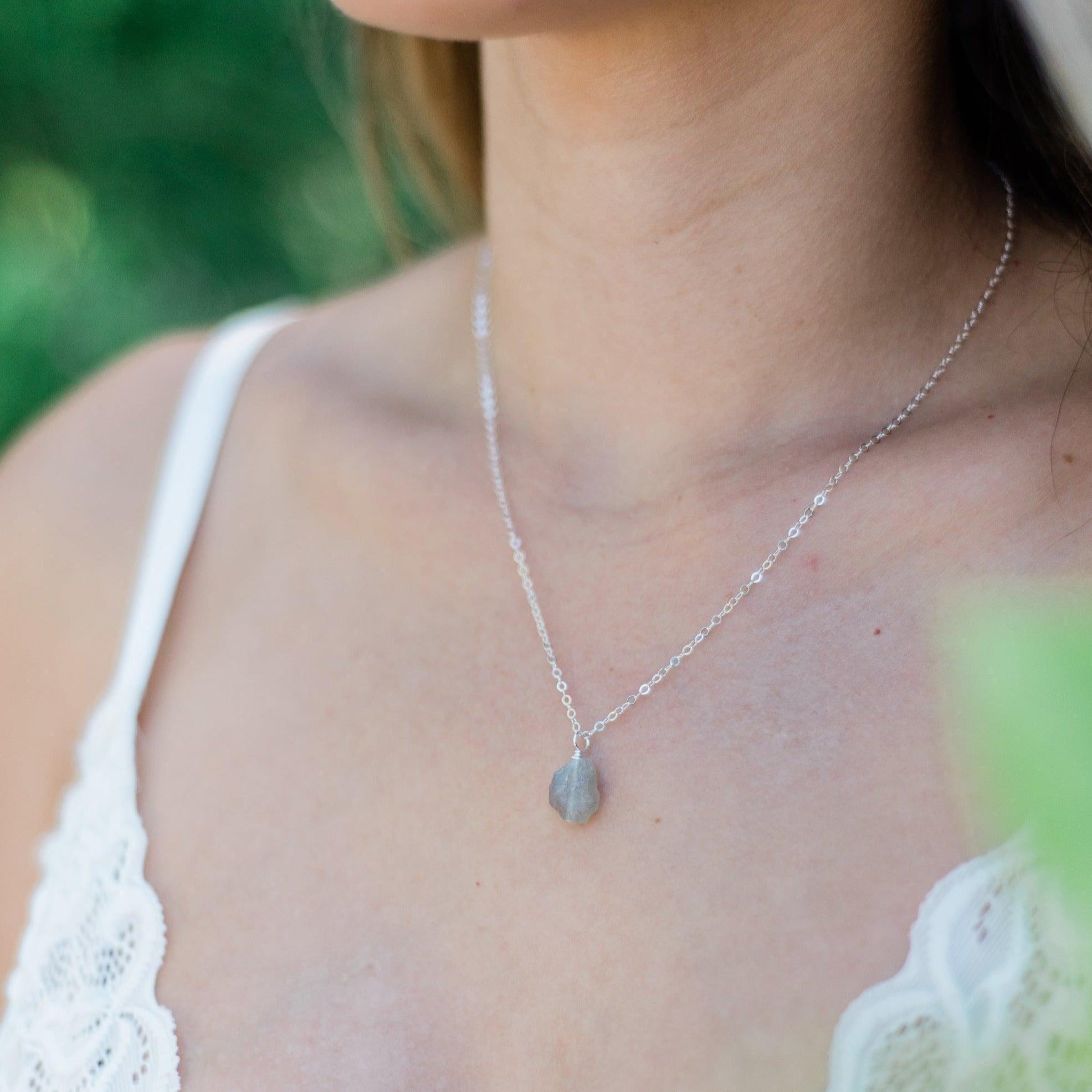 Raw Labradorite Crystal Jewellery Set - Raw Labradorite Crystal Jewellery Set - Sterling Silver / Cable / Necklace & Earrings & Bracelet - Luna Tide Handmade Crystal Jewellery