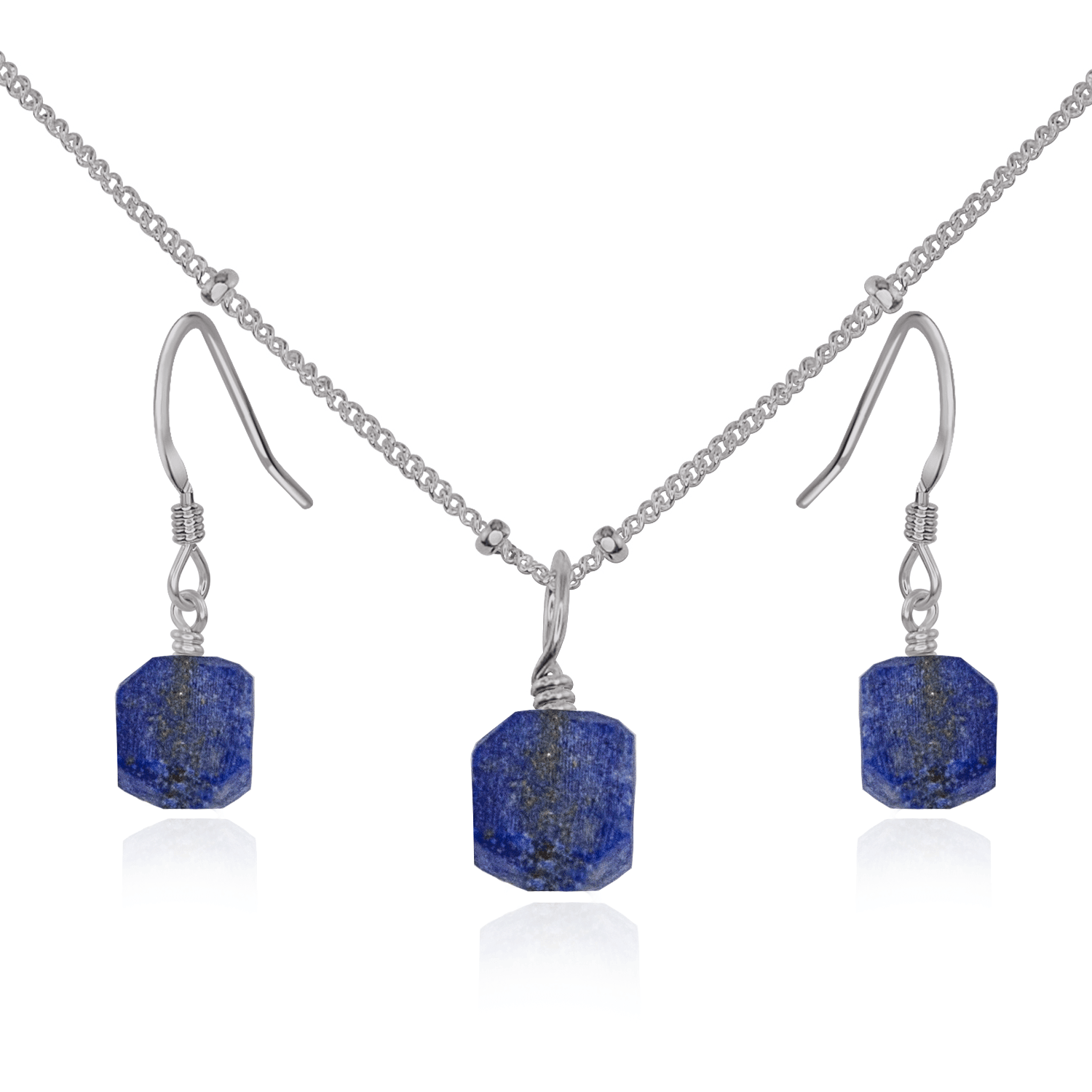 Raw Lapis Lazuli Crystal Jewellery Set - Raw Lapis Lazuli Crystal Jewellery Set - Stainless Steel / Satellite / Necklace & Earrings - Luna Tide Handmade Crystal Jewellery