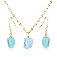 Raw Larimar Crystal Earrings & Necklace Set - Raw Larimar Crystal Earrings & Necklace Set - 14k Gold Fill / Cable - Luna Tide Handmade Crystal Jewellery