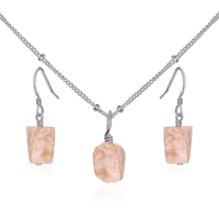 Raw Pink Peruvian Opal Crystal Earrings & Necklace Set - Raw Pink Peruvian Opal Crystal Earrings & Necklace Set - Stainless Steel / Satellite - Luna Tide Handmade Crystal Jewellery