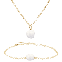 Raw Rainbow Moonstone Crystal Necklace & Bracelet Set - Raw Rainbow Moonstone Crystal Necklace & Bracelet Set - 14k Gold Fill - Luna Tide Handmade Crystal Jewellery