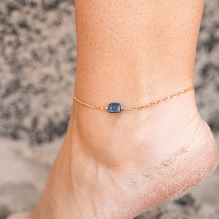 Raw Sapphire Crystal Nugget Anklet - Raw Sapphire Crystal Nugget Anklet - 14k Gold Fill - Luna Tide Handmade Crystal Jewellery