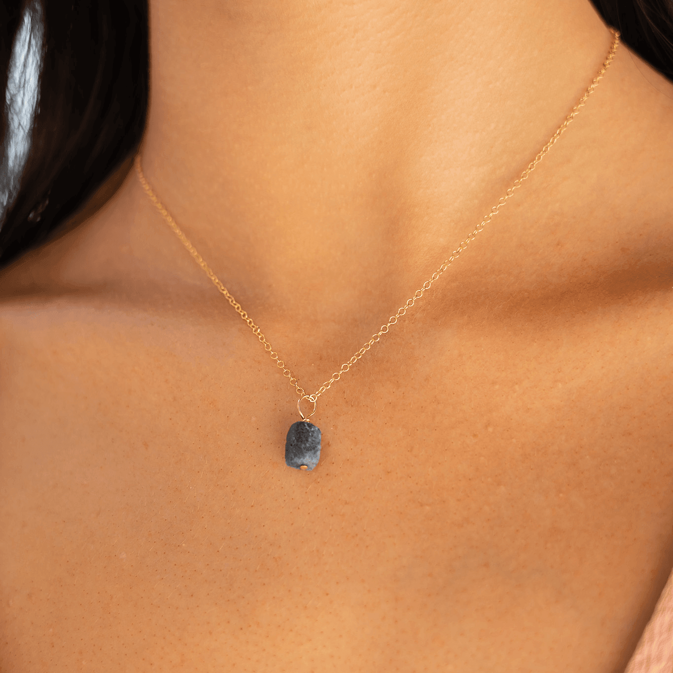 Raw Sapphire Natural Crystal Pendant Necklace - Raw Sapphire Natural Crystal Pendant Necklace - Sterling Silver / Satellite - Luna Tide Handmade Crystal Jewellery