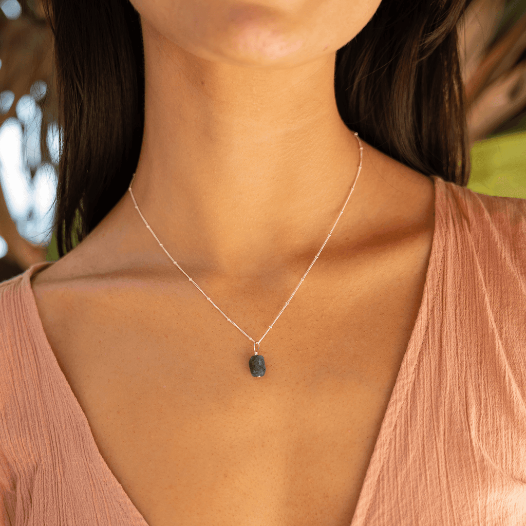 Raw Sapphire Natural Crystal Pendant Necklace - Raw Sapphire Natural Crystal Pendant Necklace - Sterling Silver / Satellite - Luna Tide Handmade Crystal Jewellery