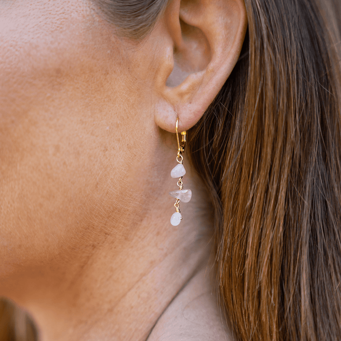 Rose Quartz Crystal Beaded Chain Dangle Leverback Earrings - Rose Quartz Crystal Beaded Chain Dangle Leverback Earrings - 14k Gold Fill - Luna Tide Handmade Crystal Jewellery