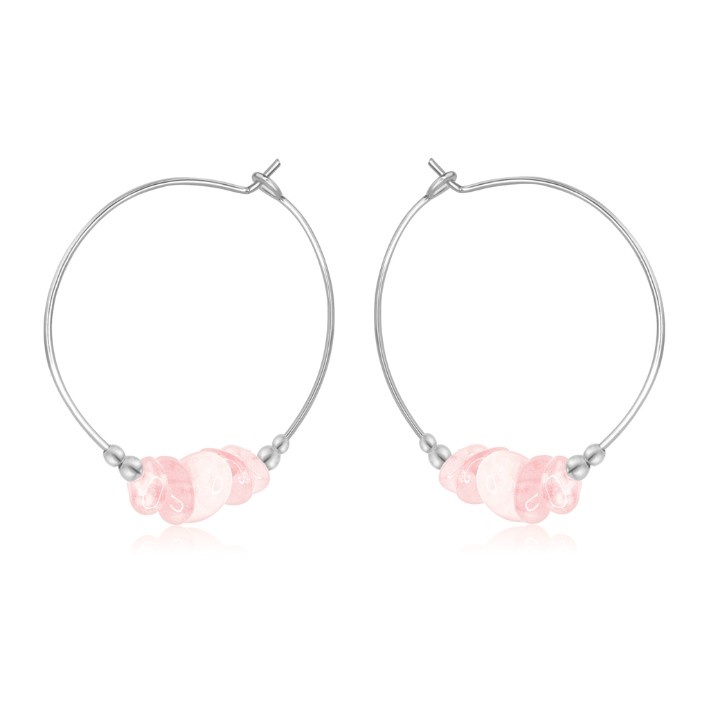 Rose Quartz Crystal Chip Large Hoop Earrings - Rose Quartz Crystal Chip Large Hoop Earrings - Sterling Silver - Luna Tide Handmade Crystal Jewellery