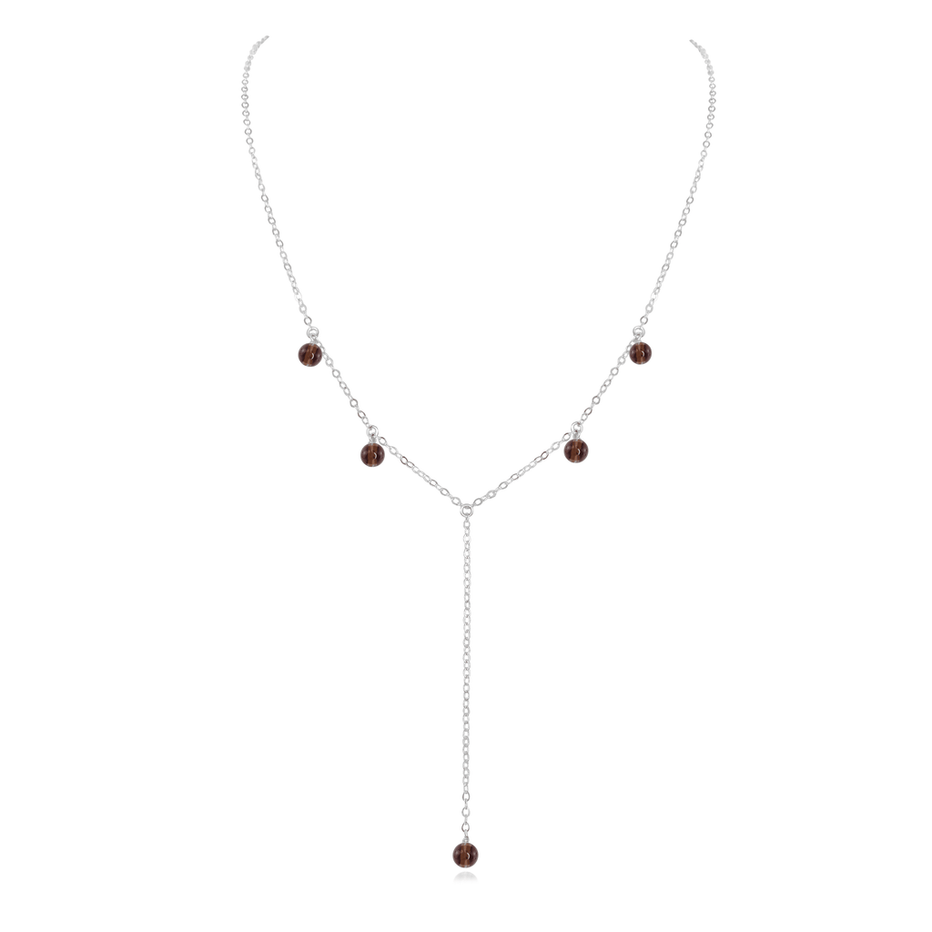 Smoky Quartz Boho Lariat Necklace - Smoky Quartz Boho Lariat Necklace - Sterling Silver - Luna Tide Handmade Crystal Jewellery