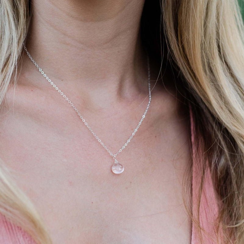 Tiny Rose Quartz Teardrop Bridesmaids Necklaces Bundle