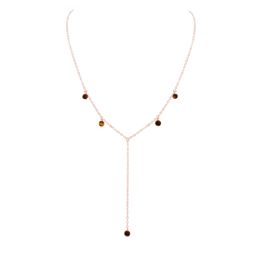 Tiger's Eye Crystal Boho Lariat Necklace - Tiger's Eye Crystal Boho Lariat Necklace - 14k Rose Gold Fill - Luna Tide Handmade Crystal Jewellery