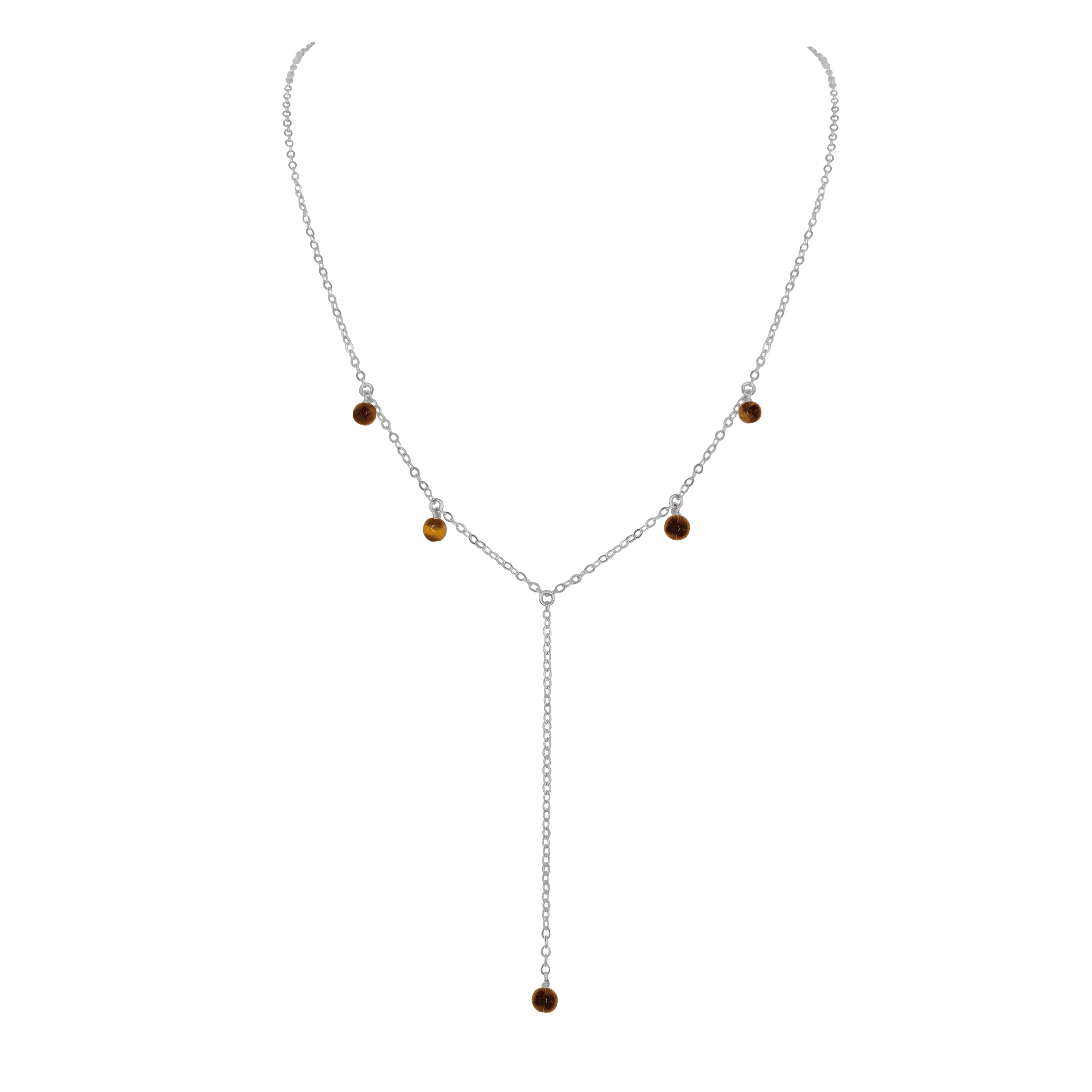 Tiger's Eye Crystal Boho Lariat Necklace - Tiger's Eye Crystal Boho Lariat Necklace - Stainless Steel - Luna Tide Handmade Crystal Jewellery