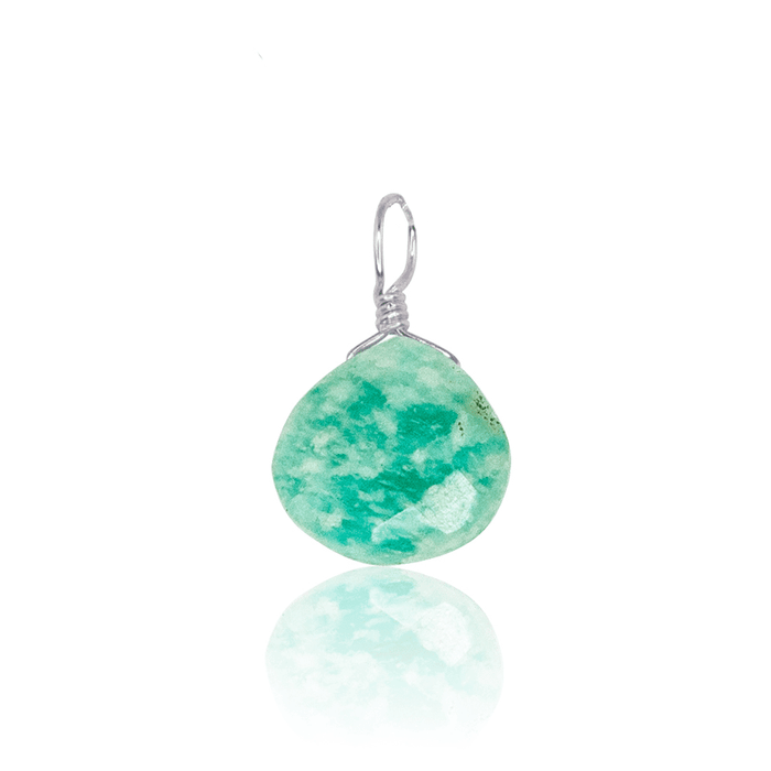 Tiny Amazonite Teardrop Gemstone Pendant - Tiny Amazonite Teardrop Gemstone Pendant - Stainless Steel - Luna Tide Handmade Crystal Jewellery