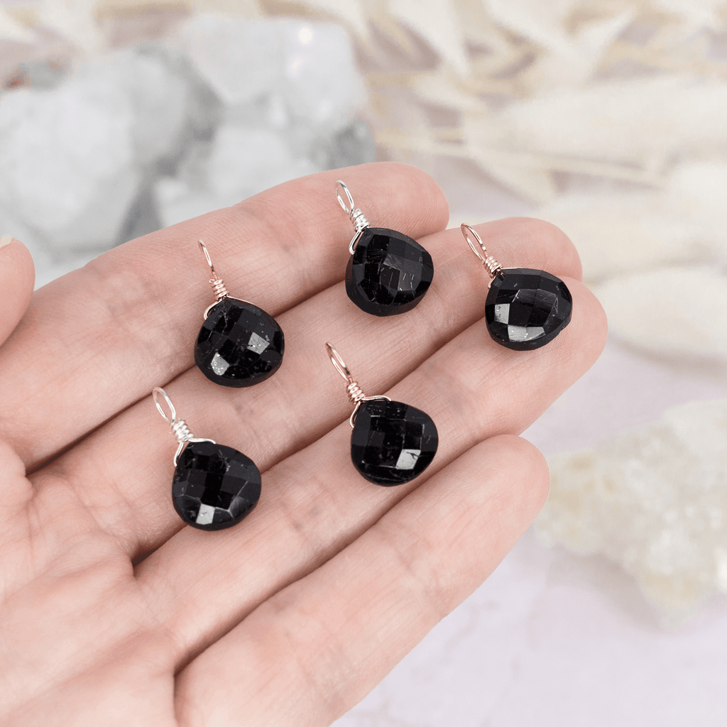 Tiny Black Tourmaline Teardrop Gemstone Pendant - Tiny Black Tourmaline Teardrop Gemstone Pendant - Sterling Silver - Luna Tide Handmade Crystal Jewellery