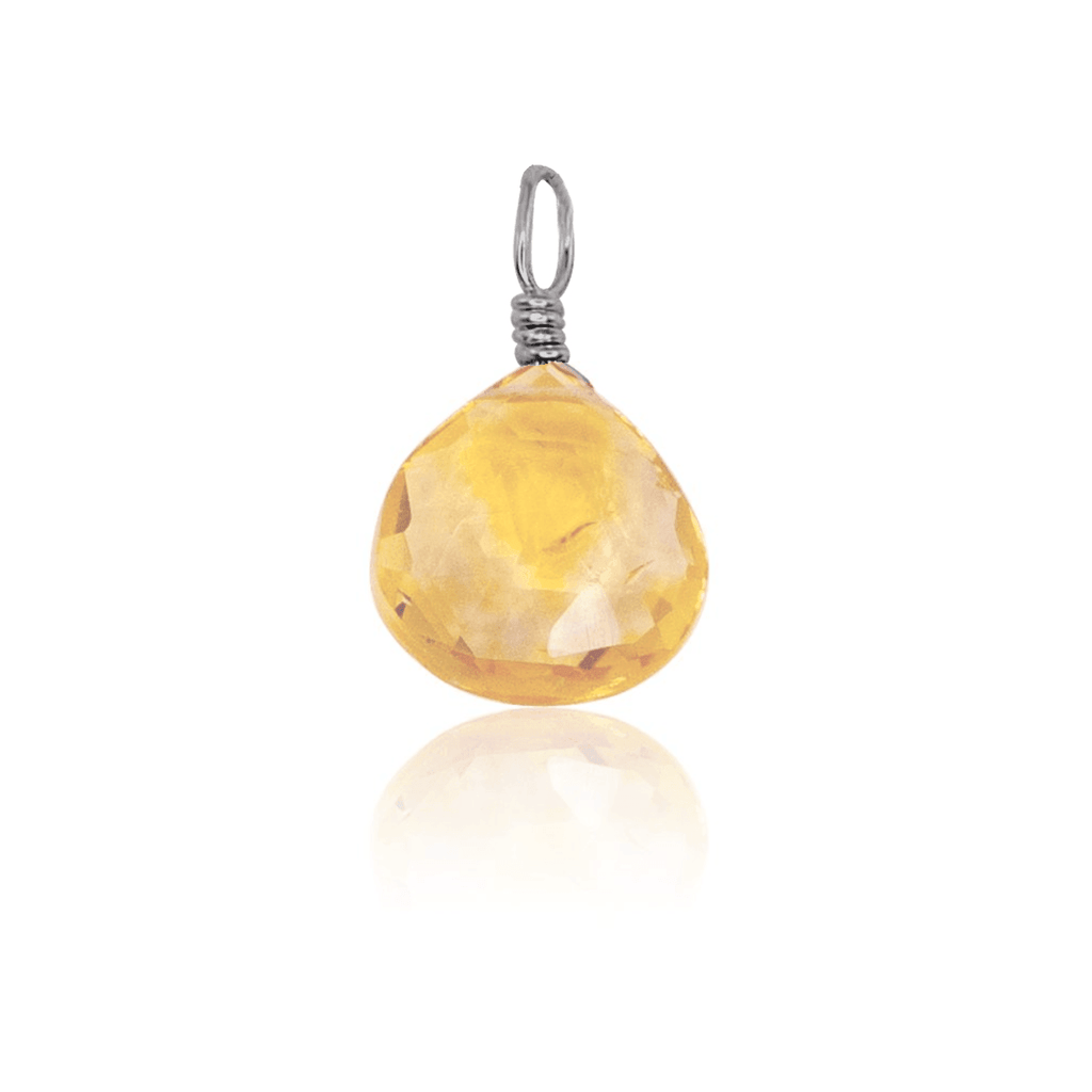 Tiny Citrine Teardrop Gemstone Pendant - Tiny Citrine Teardrop Gemstone Pendant - Stainless Steel - Luna Tide Handmade Crystal Jewellery
