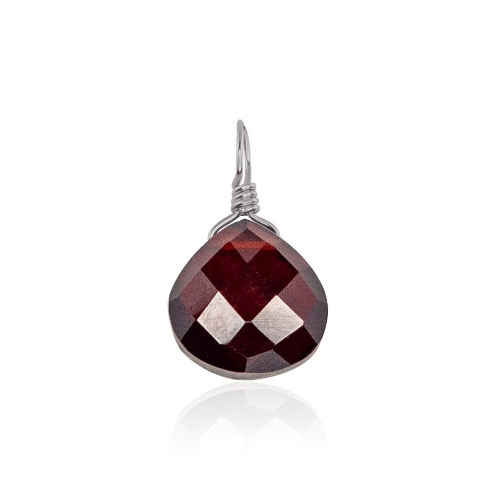 Tiny Garnet Teardrop Gemstone Pendant - Tiny Garnet Teardrop Gemstone Pendant - Stainless Steel - Luna Tide Handmade Crystal Jewellery