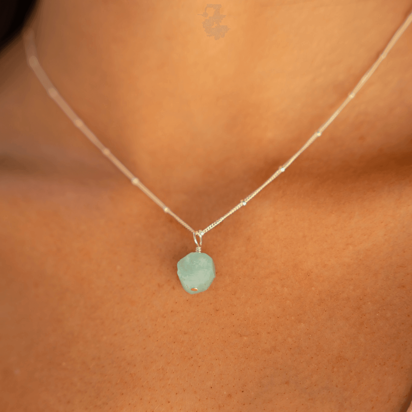 Tiny Raw Amazonite Crystal Pendant Necklace - Tiny Raw Amazonite Crystal Pendant Necklace - 14k Gold Fill / Cable - Luna Tide Handmade Crystal Jewellery