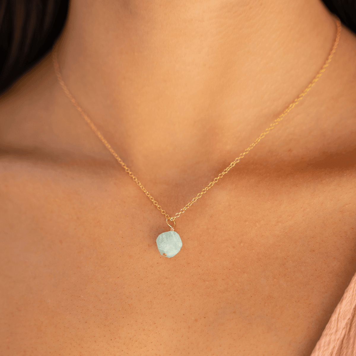Tiny Raw Amazonite Crystal Pendant Necklace 14K Gold Fill Satellite