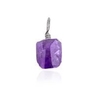 Tiny Raw Purple Amethyst Crystal Pendant - Tiny Raw Purple Amethyst Crystal Pendant - Stainless Steel - Luna Tide Handmade Crystal Jewellery