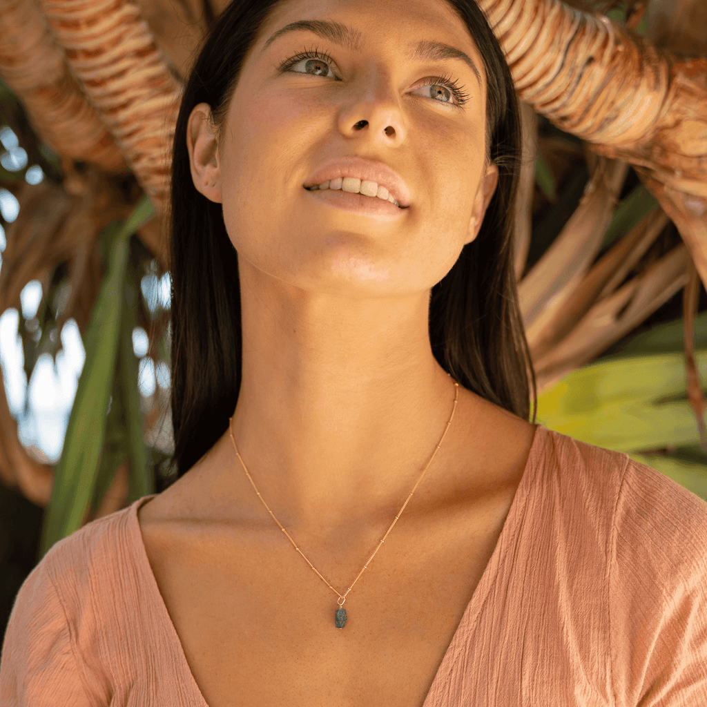 Tiny Raw Tanzanite Pendant Necklace - Tiny Raw Tanzanite Pendant Necklace - Sterling Silver / Cable - Luna Tide Handmade Crystal Jewellery