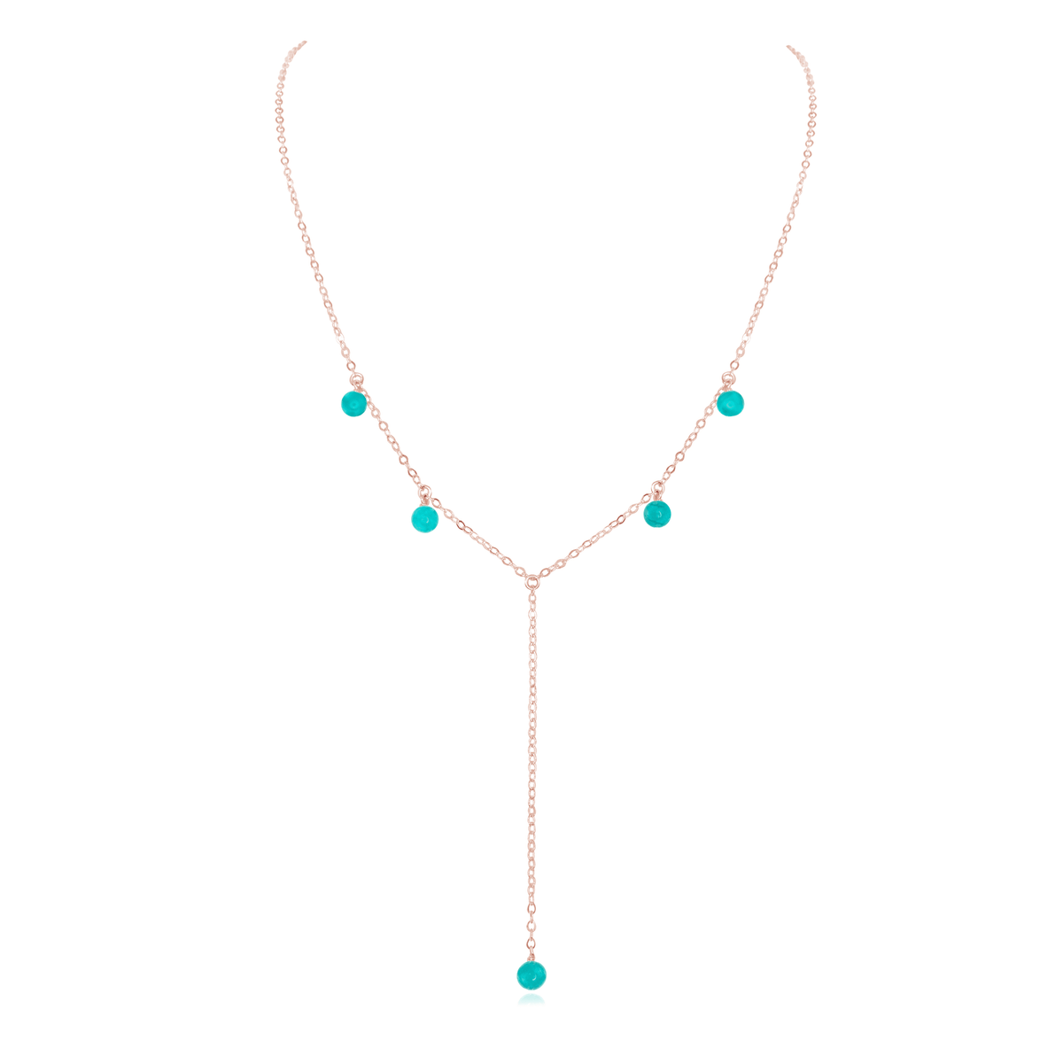 Turquoise Boho Lariat Necklace - Turquoise Boho Lariat Necklace - 14k Rose Gold Fill - Luna Tide Handmade Crystal Jewellery