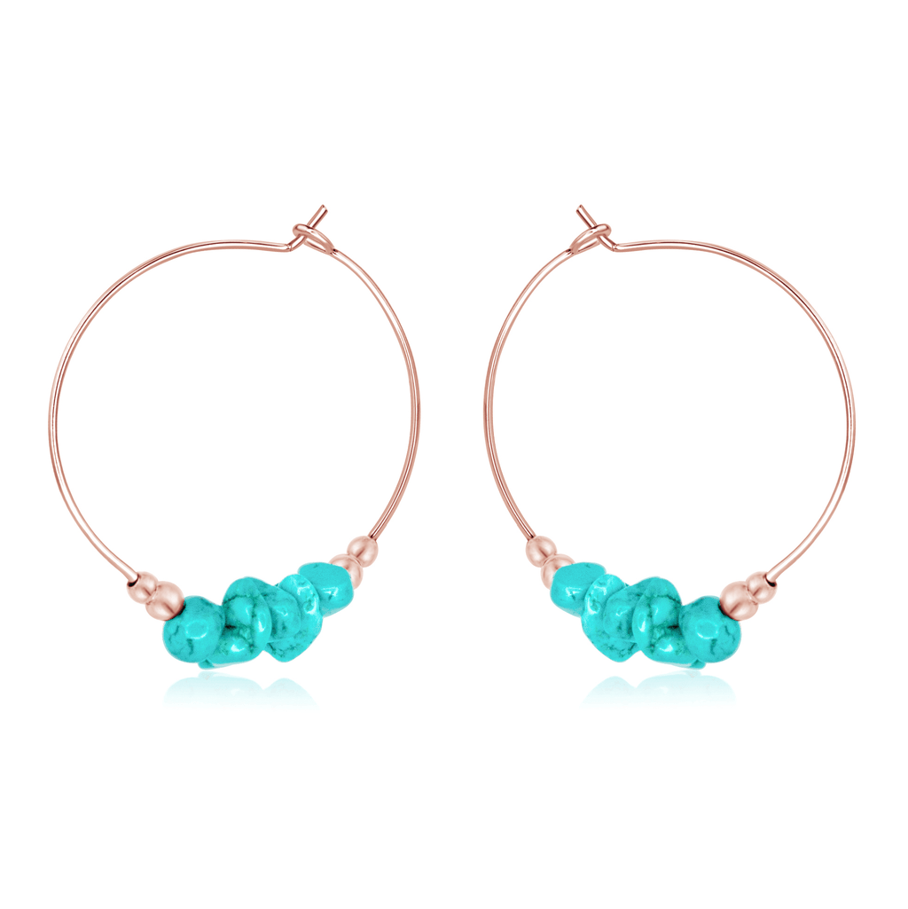 Turquoise Crystal Chip Large Hoop Earrings - Turquoise Crystal Chip Large Hoop Earrings - 14k Rose Gold Fill - Luna Tide Handmade Crystal Jewellery
