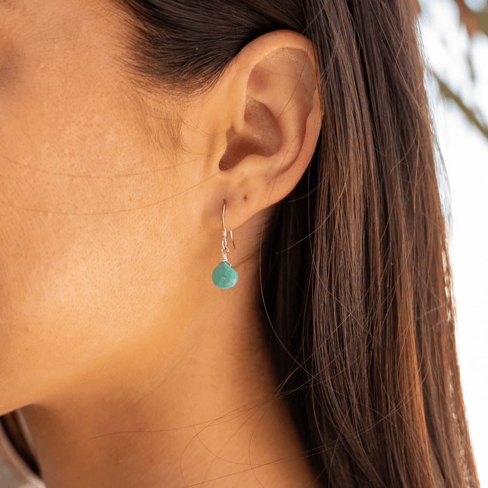 Turquoise Gemstone Teardrop Dangle Earrings - Turquoise Gemstone Teardrop Dangle Earrings - Sterling Silver - Luna Tide Handmade Crystal Jewellery
