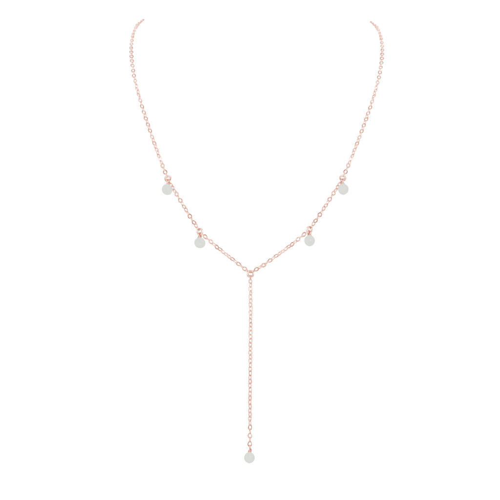 White Moonstone Crystal Boho Lariat Necklace - White Moonstone Crystal Boho Lariat Necklace - 14k Rose Gold Fill - Luna Tide Handmade Crystal Jewellery