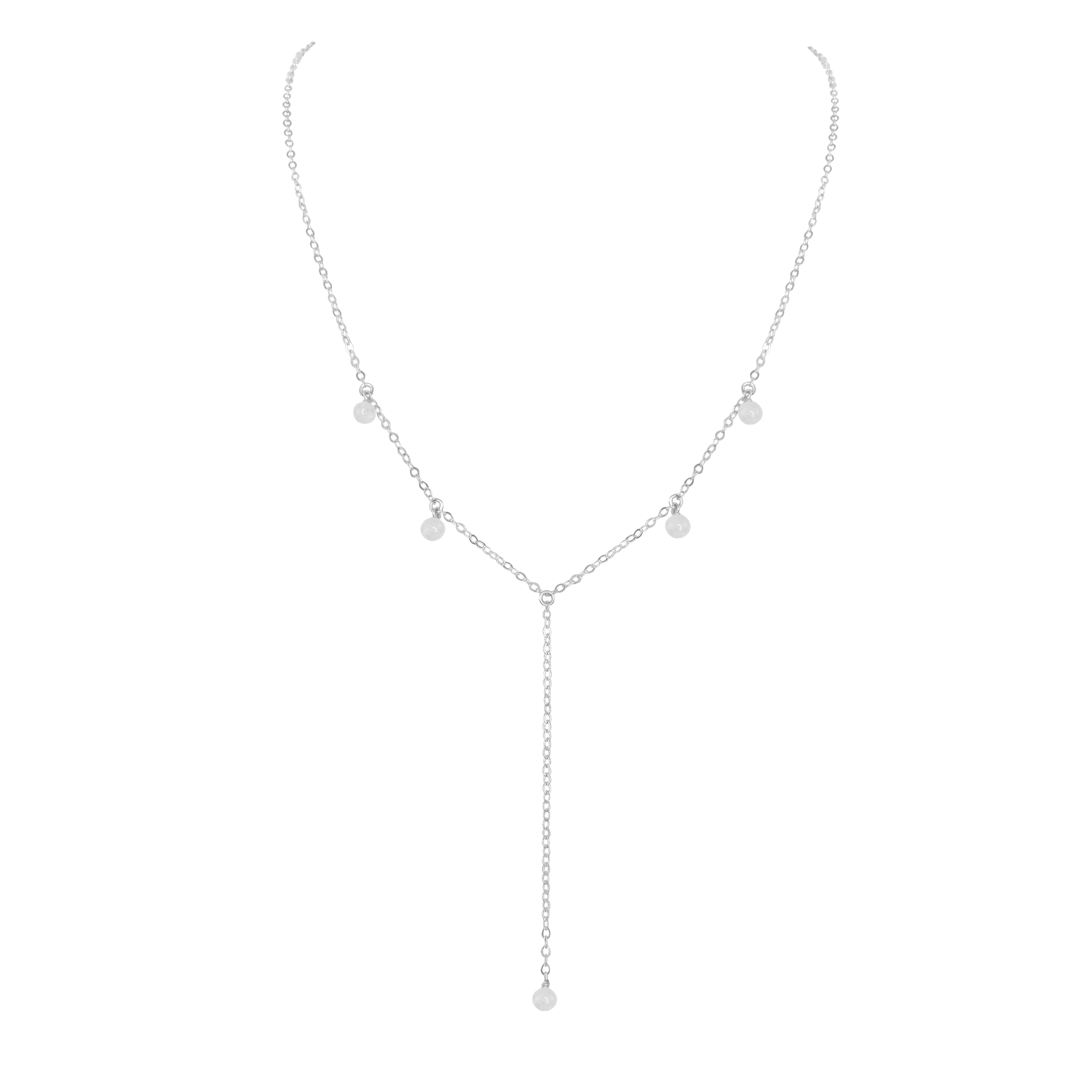 White Selenite Crystal Boho Lariat Necklace - White Selenite Crystal Boho Lariat Necklace - Sterling Silver - Luna Tide Handmade Crystal Jewellery