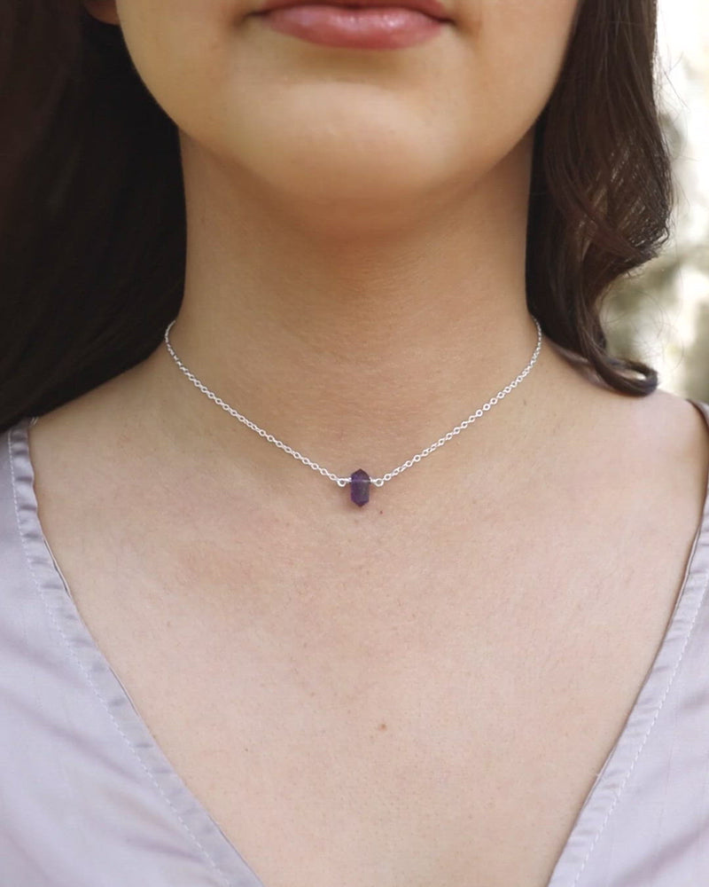 Double Terminated Amethyst Mini Crystal Point Choker Necklace