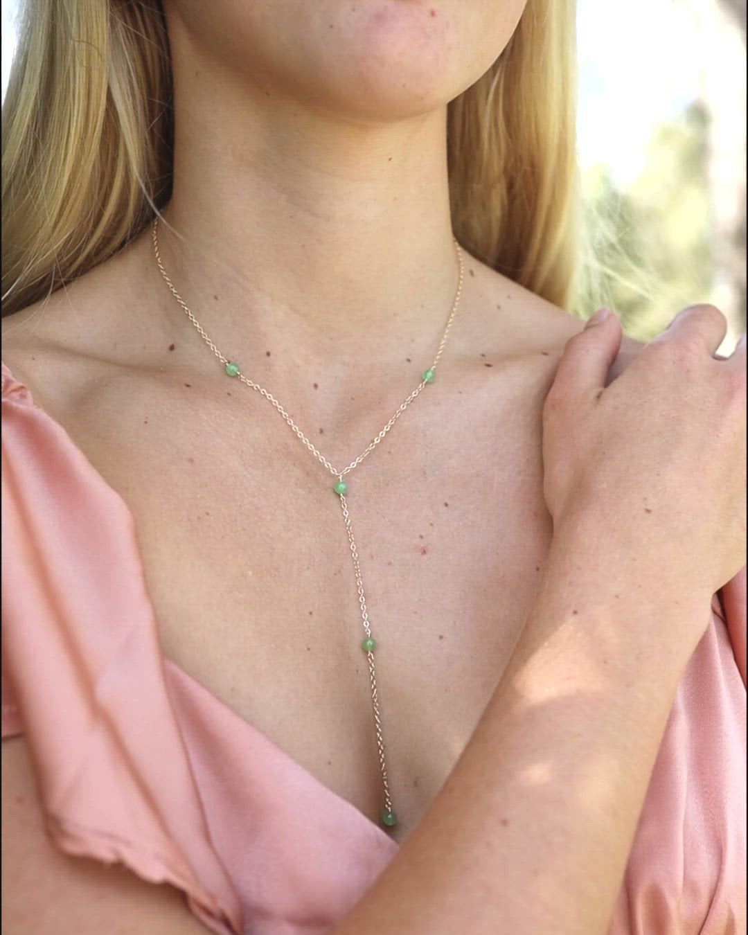 Dainty Chrysoprase Lariat Necklace