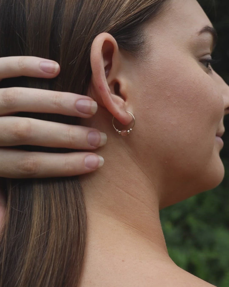 Tiny Sunstone Gemstone Bead Hoop Earrings
