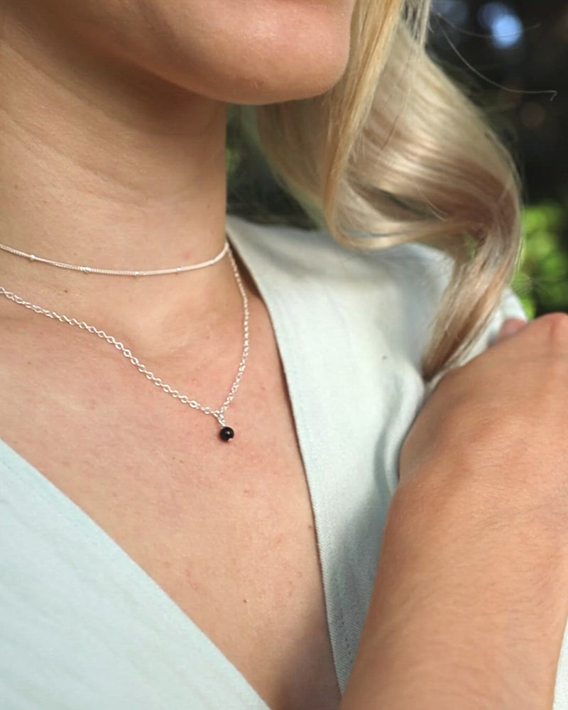 Black Onyx Gemstone Chain Layered Choker Necklace